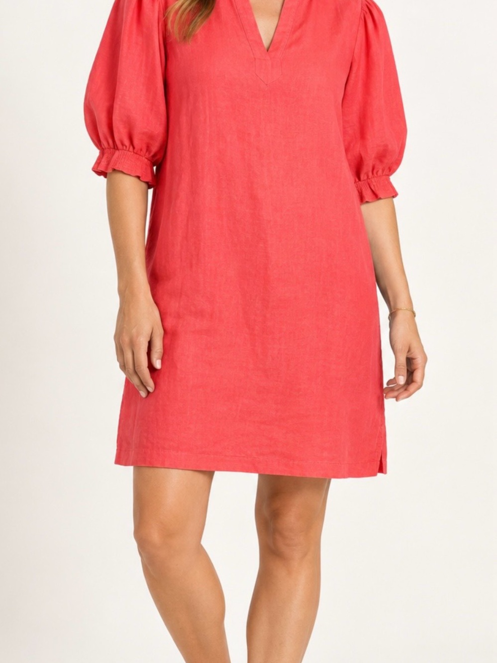 Lilly Pulitzer Lagoon Linen
Dress Size 6 Coral Red Puff Sleeve Shift